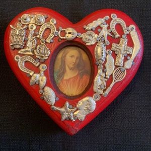Mexican Folk Art Heart with milagros